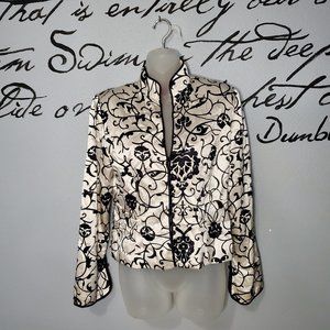 JS COLLECTIONS Silk Womens Black & White Jacket With Mandarin Collar & Beading